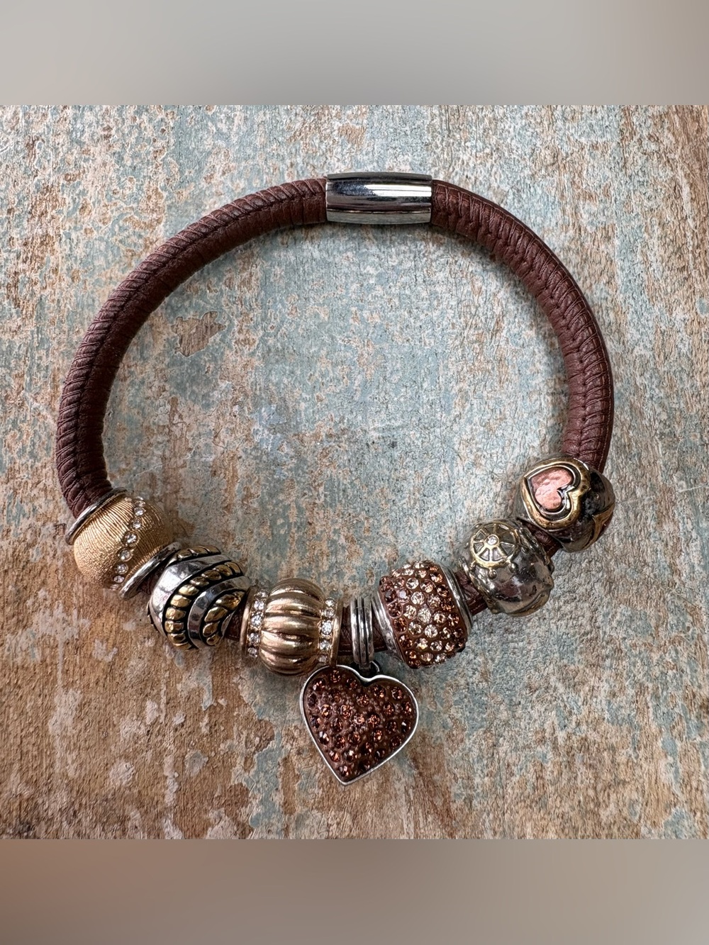 Brighton’s Brown Rope Charm Bracelet with Seven Charms